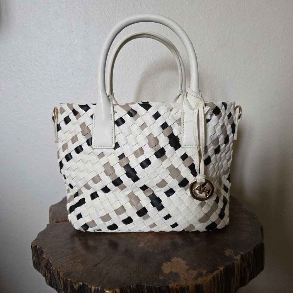 Satchel Tote Cream Black Neutral Top Handle Bag - Picture 7 of 16